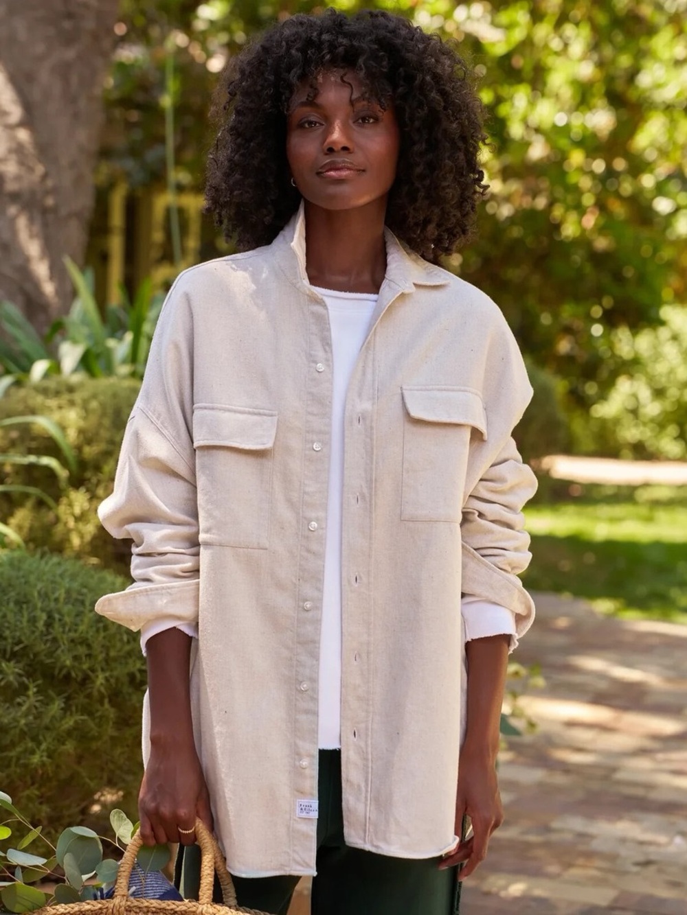 FRANK & EILEEN Mcloghlin Natural Italian Brushed Canvas Shirt Jacket, Size XS/S